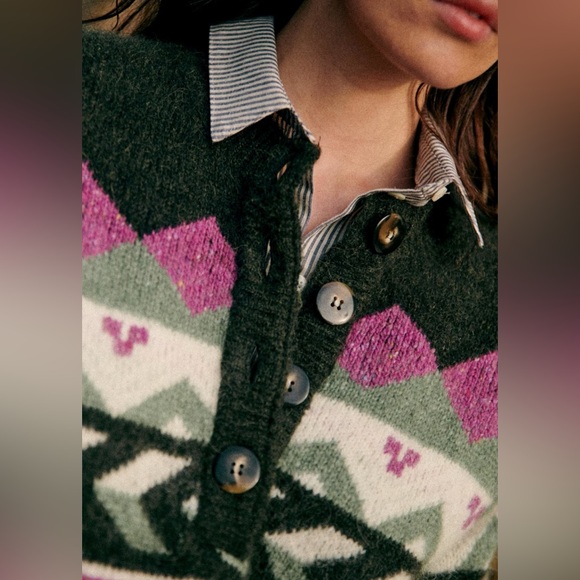 Sezane Georges Jumper in Green / Multico (Size XXS) Pink Purple Ecru - Picture 3 of 7